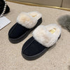 Veda Platform Fur Collar Lined Slip On Mule